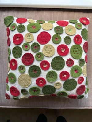 Crate & Barrel Wool "Cheer" Throw Pillow With Insert  Christmas Holiday - Image 1 of 4