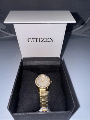 Citizen Eco Drive FE1147-79P Womens' Gold Tone Wave Dial Crystal Bezel Watch - image 1 of 4