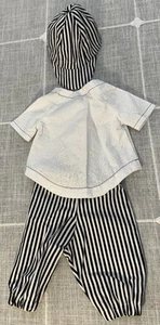 Cappello, top e pantaloni vestiti bambola ragazzo fatto in casa 18" bianco e nero a righe fatti a mano - Foto 1 di 11