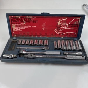 "Juego de enchufes Penncraft 18 piezas 3/8"" dr. 12 puntos SAE con estuche EE. UU. J.C. Penney vintage" - Imagen 1 de 18