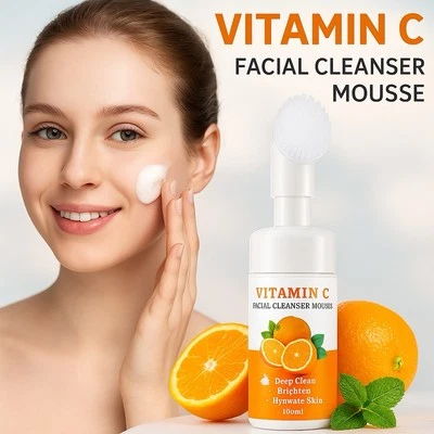 Vitamin C Face Wash – Hydrating Foaming Facial Cleanser with Silicone Brush Head - Image 1 of 4