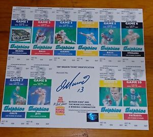 1987 "MIAMI DOLPHINS" HOME GAMES SEASON TICKETS Uncut SHEET Signed by DAN MARINO