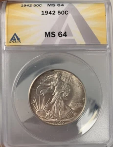 1942 ANACS MS64 Walking Liberty Half Dollar - Picture 1 of 4