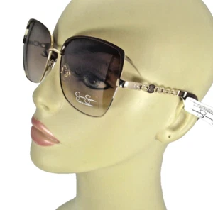 Jessica Simpson Oversized Sunglasses Brown-accented Rims Gold Arms J6101-BNGLD - Picture 1 of 9