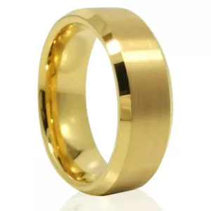 🔥 Tungsten Ring Mens Wedding Band 18k Gold IP Two-Toned Brushed Classic Design - Picture 1 of 72