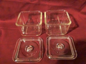 Anchor Hocking Glass Refrigerator Boxes Lot x2 Small 4x4 inch squares Vintage - Picture 1 of 3
