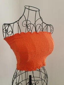 ORANGE Pure Cotton Shirred Bandeau Top - Picture 1 of 4