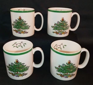Set of 4 Spode Christmas Tree Mugs Cups S3324-A1 England 3 3/8 In Tall Preowned - Picture 1 of 6