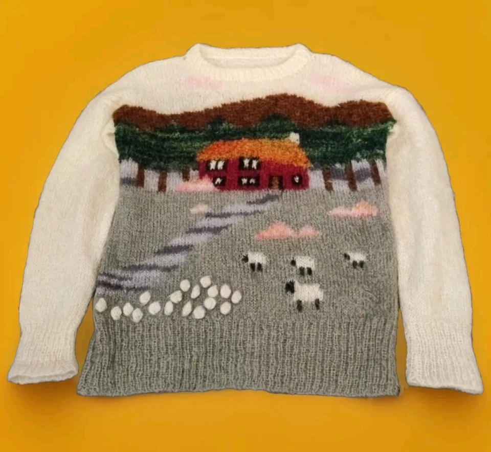 Suéter De Colección Susie Lee Mohair Tejido a Mano Para Mujer Mediano Años 80 Pastoral Oveja Casa de Campo Foto 1 de 4