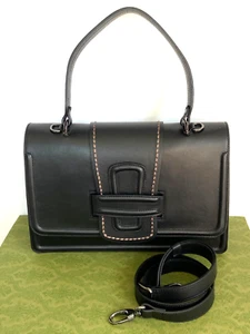 Bolso de Hombro PLINIO VISONA Linda California Grande de Cuero - Negro y Gunmetal - Imagen 1 de 14