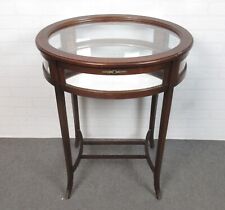 Tavolino legno teca espositore vetro ovale con specchio vintage primi ‘900