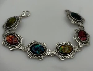 **BEAUTIFUL**  STERLING SILVER MULTI-JEWEL BRACELET - 31.6 GRAMS - 6-1/2" - Picture 1 of 10