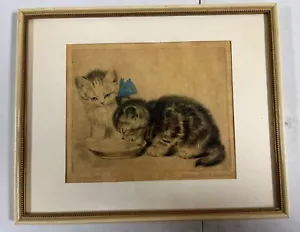 Alte Radierung Meta PLÜCKEBAUM "Katzen" signiert Titel - im Rahmen - Bild 1 von 10