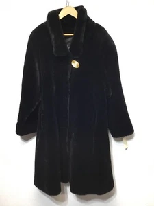 Vintage London Fog Faux Fur Coat Long Size 16 Black - Picture 1 of 12