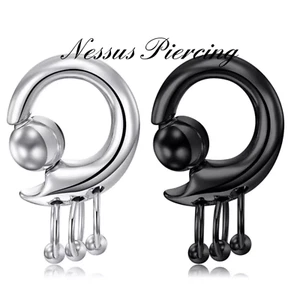 tribal three ring piercing stretch ear taper silver black - Picture 1 of 1
