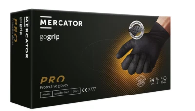Mercator gogrip Schwarz Nitril Einweg Handschuhe Grip Werkstatt Gr. M L XL XXL - Bild 1 von 4