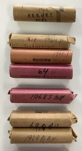 Lot of 8~OBW Cent Rolls~Variety Dates Lincoln Cent~Bu~unsearched Bank Rolls Cover