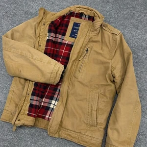 American Eagle Outfitters Jacket Mens Medium Brown Flannel Lined Canvas Full Zip - Picture 1 of 10