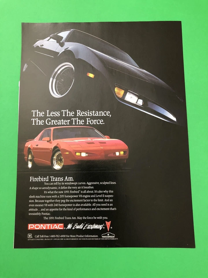 1991 PONTIAC FIREBIRD TRANS AM ORIGINAL VINTAGE PRINT AD ADVERTISEMENT - Image 1 of 1