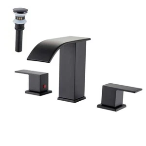 Black Bathroom Widespread Faucet for Sink 3 Hole 8 Inch Waterfall Bathroom - Picture 1 of 7