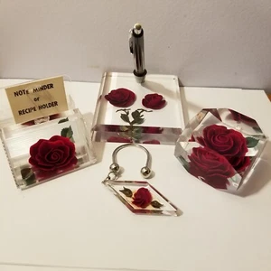 Genuine Vintage Red Rose Bircraft Lucite lot 0f 4 - Picture 1 of 23
