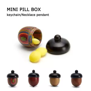 Mini Pillbox Case Wood Bottle Holder Storage Container Keychain Necklace Pendant - Picture 1 of 19