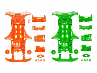 Tamiya 95355 Mini 4WD Fluorescent Chassis Set VS Chassis (Orange/Green) - Image 1 of 4