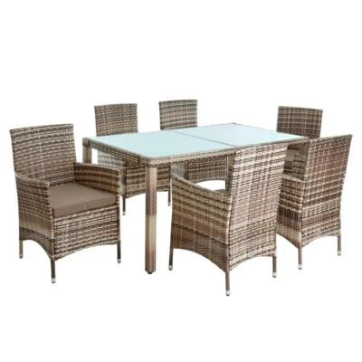 Polyrattan Sitzgruppe Essgruppe Gartenmöbel Set 6 Pers. Gartenset Beige-Braun - Bild 1 von 4