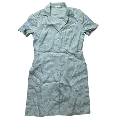 Escada Light Blue Linen Tunic Shirt Short Sleeve Dress Sz 38/ US 8 Embroidered - Image 1 of 4