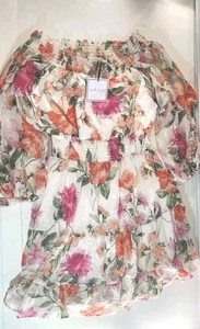 Neu mit Etikett Premier Amour Midi-Etuikleid mit Netzärmeln Größe 14 Blumenmuster  - Bild 1 von 10