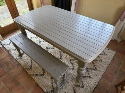 Dining Room Table And Benches French Paint Shabby Chic Bargain For Quick Sale - Image 1 of 4