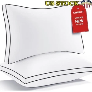 Queen Size Set of 2 Fluffy Supportive Down Alternative Pillows Neck Pain Relief - Picture 1 of 9