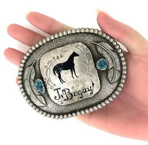 Vintage Navajo Custom J Begay Turquoise Sterling Silver Belt Buckle Signed DB - Picture 1 of 9