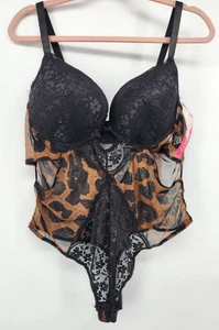 Leopard Spitzen Tanga Body Teddy Gr. 3X Cut Outs schwarz fuchsia von Secret - Bild 1 von 12