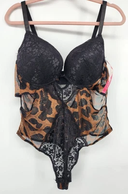 Body Tanga Leopardo Encaje Peluche Talla 3X Recortes Negro Fucsia por Secret Foto 1 de 4