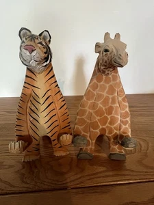 Picture Frame Holders Carved Wooden Tiger Giraffe Safari Jungle - Picture 1 of 13