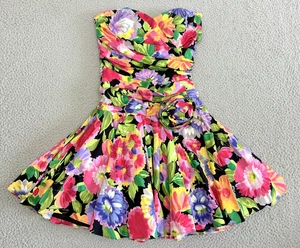 Vintage Petticoat Kleid klein Blumen trägerlos Party 80er USA Bloomcore drapiert - Bild 1 von 13