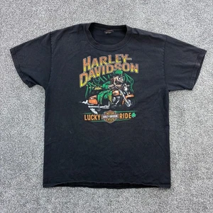 Vintage Y2K Harley Davidson Shirt Mens Medium Black Lucky Ride Leprechaun Biker - Picture 1 of 5