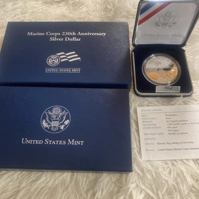 2005-P $1 Marine Corps 230th Anniversary Uncirculated Silver Dollar OGP & COA - Image 1 of 4