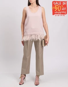 RRP€400 P.A.R.O.S.H. Crepe Top Size S Ostrich Feathers Sleeveless Made in Italy - Picture 1 of 7