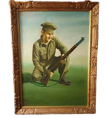 Antique Oil On Canvas. Military Army Soldier.Vintage 1940's. AntiqueWood Framed  - Image 1 of 4