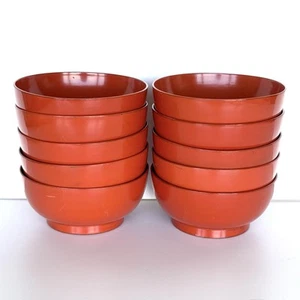Vintage Wooden Japanese Lacquer Rice Soup Bowl Set Of 10 - Picture 1 of 7