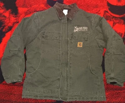 VTG Carhartt Large Arctic Jacket C26 MOS Mossy Green Quilted Y2K Brown Collar - Image 1 of 4
