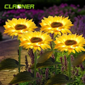 4Pack with 1 Head Solar Sunflower Outdoor Light IP65 Waterproof Pathway Yard US - Picture 1 of 9