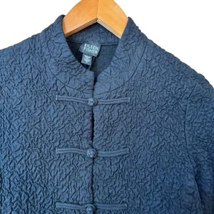 Eileen Fisher Black Mandarin Collar Virgin Wool Linen Jacket Sz Small Minimalist - Picture 1 of 20