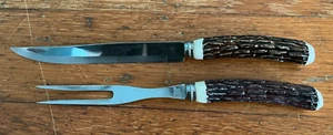 Carving Knife and Fork - Wood Look Plastic Handles - Pre Owned (F52A) - Picture 1 of 7