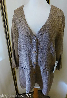 NWT! FLAX 06 ARTSY WOVEN LINEN FITTING FINE JACKET MUSHROOM LONGER FRONT FALL S - Image 1 of 4