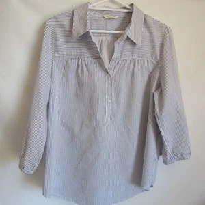 Colorado XL Blue White Stripe Cotton 1/2 ButtonUp/Henley Top/Blouse 3/4 Sleeve - Picture 1 of 14