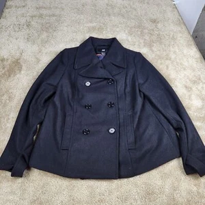 H&M Womens Double Breasted Pea Coat Wool Blend Pockets Button Black Size 12 - Picture 1 of 8