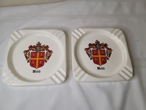 Pair of Vintage Ashtray Family Crest WEBB 7-3/8" Square Heavy - Picture 1 of 6